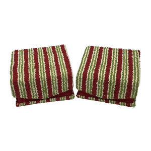 Two Handmade XMAS Crocheted Felt Gift Boxes Vintage Holiday Stripes Hinged Top